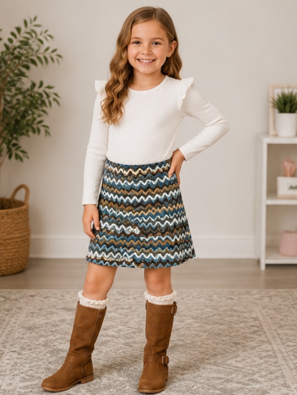 Xhilaration Girls Chevron Knit A-Line Skirt Size 6/6X